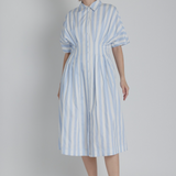 Striped Pleated Midi in Sky Blue Stripe