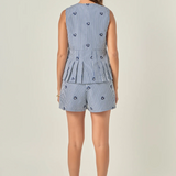 Embroidered Gingham Shorts