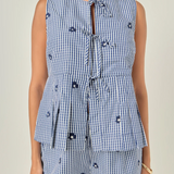 Embroidered Bow Detail Top
