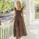 Block Print Smocked Flutter Strap Midi