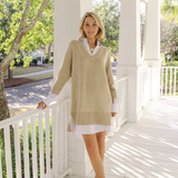 Camel Collared Shirt Combo Mini Dress