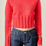Open Back Cropped Sweater in Red