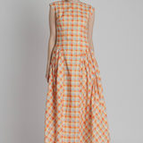 Basque Waist Plaid Midi Dress