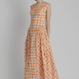 Basque Waist Plaid Midi Dress