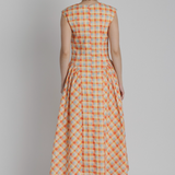 Basque Waist Plaid Midi Dress