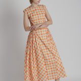 Basque Waist Plaid Midi Dress