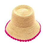 Kate 3" Brim Crochet Bucket Straw Hats with Colored Edge: Fuchsia